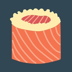 Vector illustration of sushi rolled in salmon meat, restaurant theme and japanese cuisine, perfect for advertising of food products
