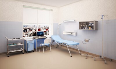 3d render of a doctor's treatment room in a hospital