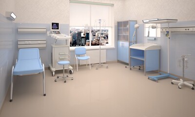 3d render of a doctor's treatment room in a hospital