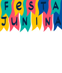 Festa Janina concept with lettering, and flags. Multicolored lettering for the Brazilian national festival