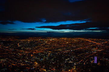 Skyline View from Monserrate in Bogota at Night