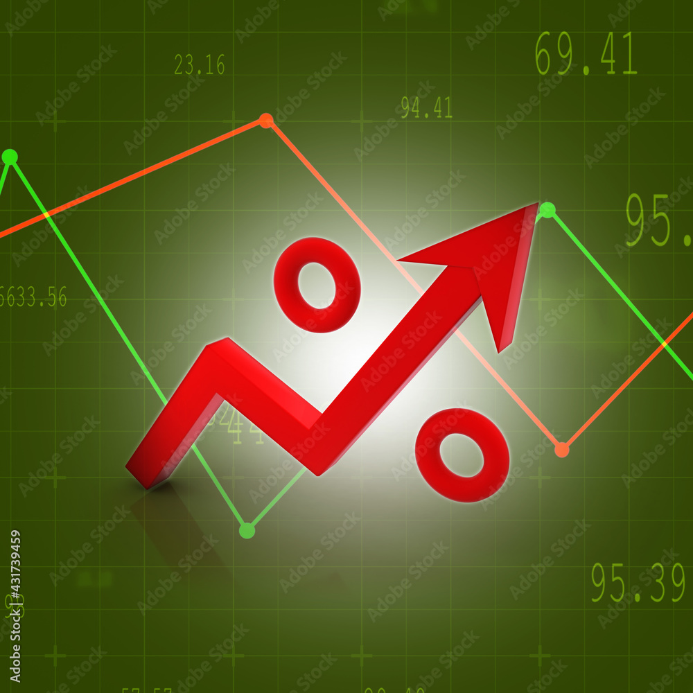 Poster 3d rendering Percentage with up arrow