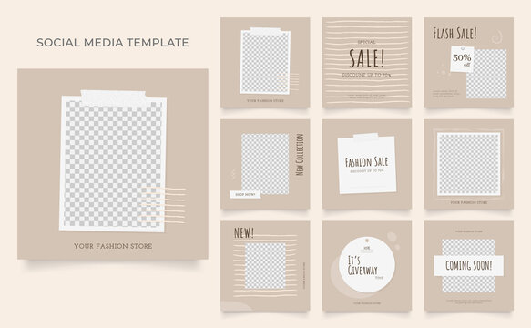 social media template blog fashion sale promotion. fully editable instagram and facebook square post frame organic sale poster. brown khaki white ad banner vector background