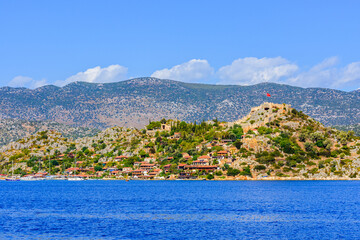 Ancient village Simena at shore of Mediterranean Sea at the Kekova area. Antalya province, Turkey