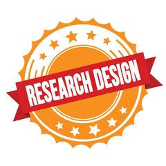 RESEARCH DESIGN text on red orange ribbon stamp.