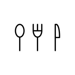Icono de cubiertos. Cuchara, tenedor, cuchillo. Concepto de instrumentos para comer. Ilustración vectorial