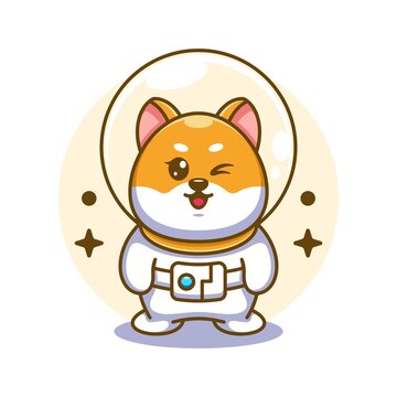 Cute Shiba Inu Dog Astronaut Cartoon Icon Illustration