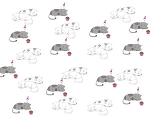Cartoon cat drawing picture Wallpaper, sleeping cat, black stripes and dreams on a white background, make a logo, print stickers and decorate various patterns. And enter a message.