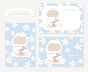 Baby's birthday card holding a stuffed animal -  ぬいぐるみを抱っこしている赤ちゃんのバースデーカード