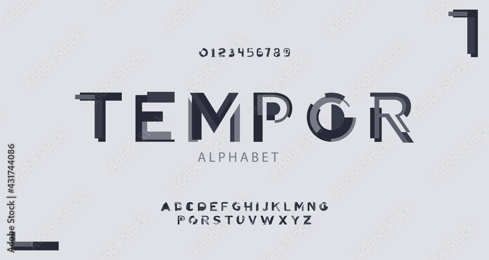 Poster abstract modern alphabet font from geometry shapes. decorative uppercase monochromatic latin vector 