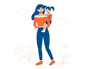 Cartoon flat vector illustration. Mother and daughter. Mother and child.