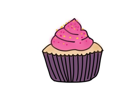 Cute cupcake drawing On white background.