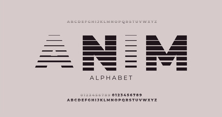 Retro futuristic alphabet fonts in 80s style. Sci-fi monohromic abstract type in Retrowave, synthwave style. Modern minimalistic typeface composed of stripes © Pro_Vector