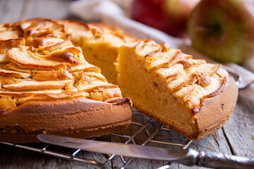 Apple pie, delicious pastry dessert with slices of apple on top