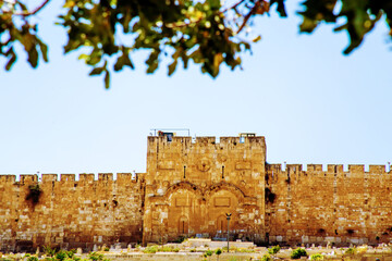 Jerusalem, Israel - 27 april 2021: Eastern Gate is sealed shut. Golden Gate or in Hebrew, Shaar...
