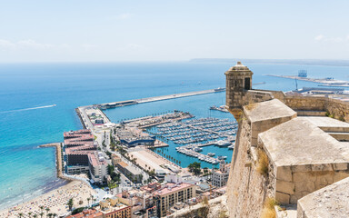 Views of the port of Alicante from the Castle of Santa Barbara, Valencia, Spain.