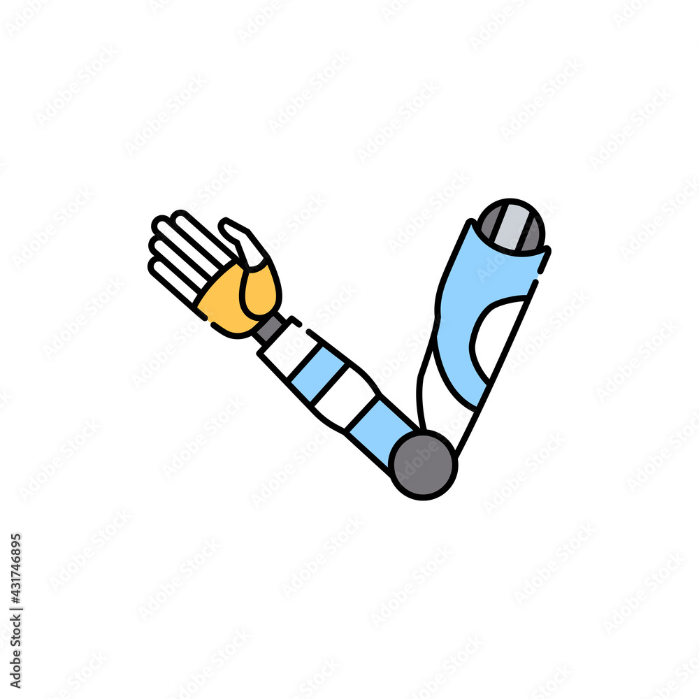 Poster bio artificial hand color line icon. disability. isolated vector element.