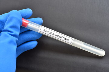 Naklejka premium Nasopharyngeal swab from patient for COVID-19 testing by RT-PCR method