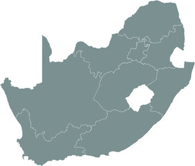 Gray vector map of the Republic of South Africa with white borders of its provinces