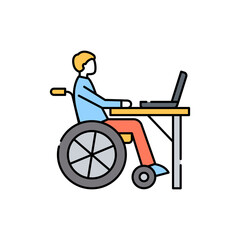 Disabled worker color line icon. Disability. Isolated vector element.