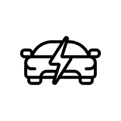 Modern electric car, green energy, simple icon. Black linear icon with editable stroke on white background
