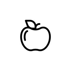 Apple with leaf, fresh fruit, simple icon. Black linear icon with editable stroke on white background