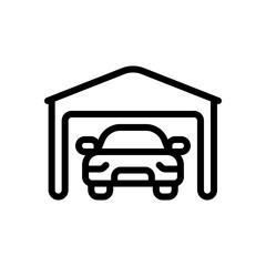 Garage near home for own car, simple icon. Black linear icon with editable stroke on white background