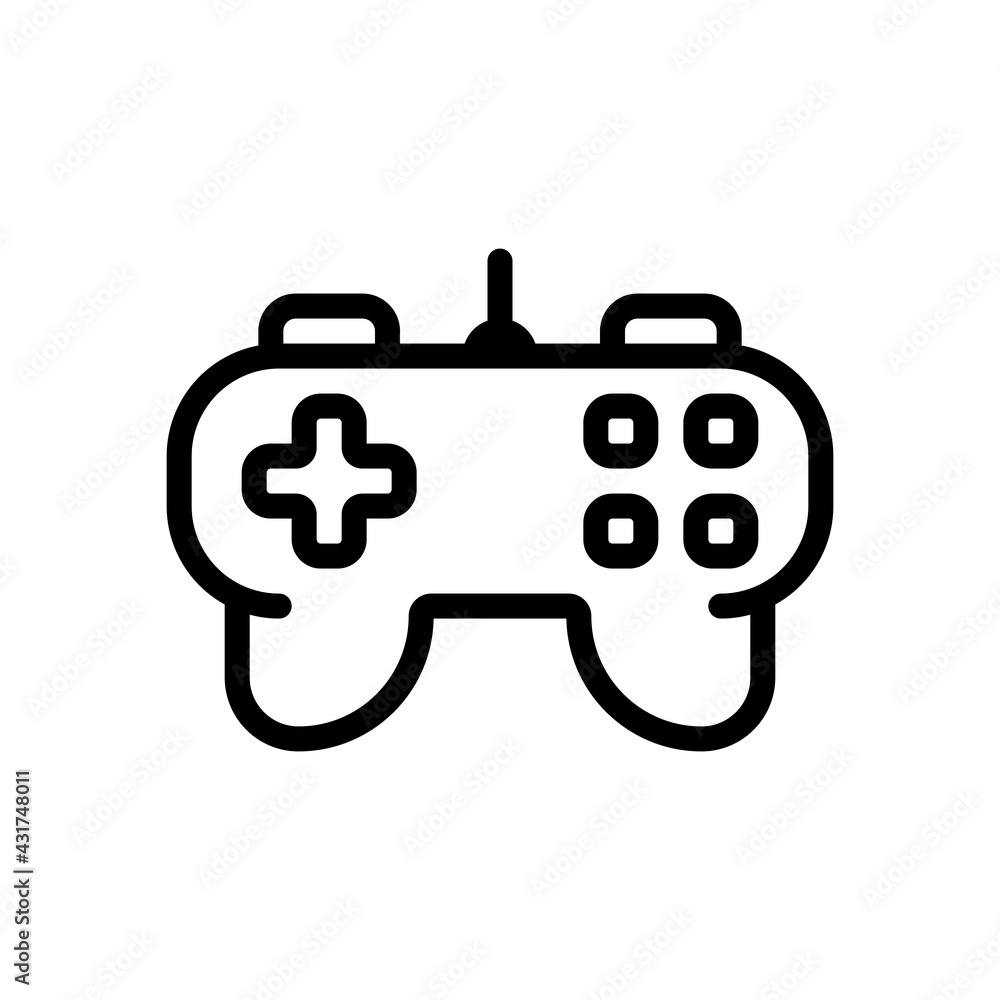 Poster joystick of video console, game controller, simple icon. black linear icon with editable stroke on w