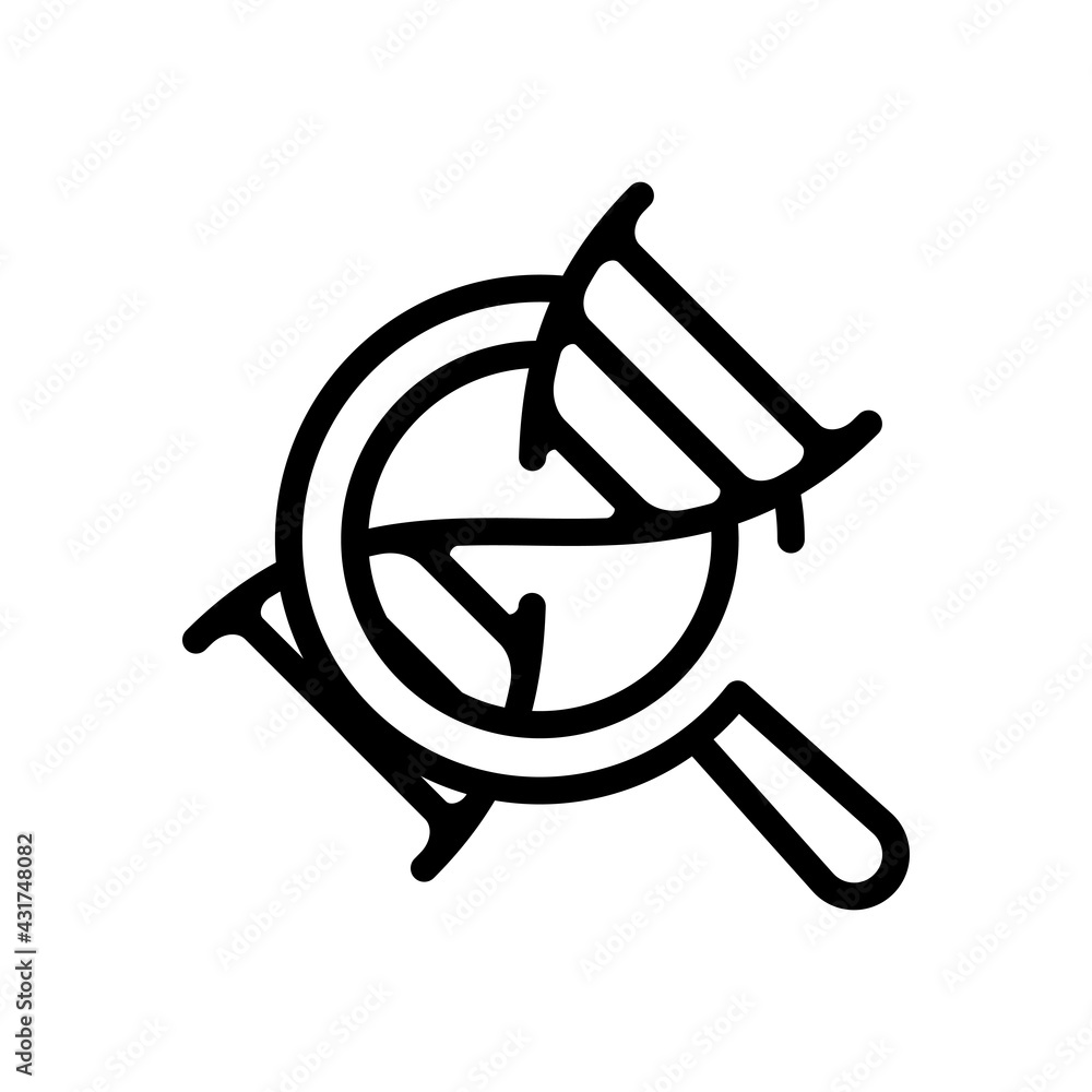 Poster dna helix and magnify, laboratory test, simple icon. black linear icon with editable stroke on white