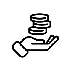 Hand and money, giving a cash, simple icon. Black linear icon with editable stroke on white background