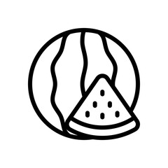 A piece of watermelon, simple icon of food. Black linear icon with editable stroke on white background