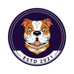 Mascot or emblem of Bulldog with ESTD 2021. suitable for dog lovers community, pet shop, pet care, pet clinic.