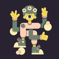 Flat abstract illustration. Abstract character welcomes, saying hello, saying hi, waving.