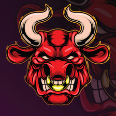 Angry Bull Head Mascot Logo Illustration