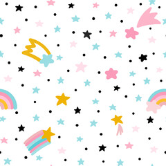 cute seamless pattern with stars in cartoon doodle style. space design for children's room wallpaper, textiles