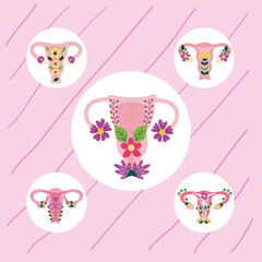 five uterus with flowers