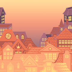 City european roofs colorful illustration