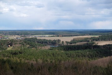 Fototapeta na wymiar Panorama from observation tower on Siemierzycka Mount, Bytowskie Lake District, Kashubia, Poland