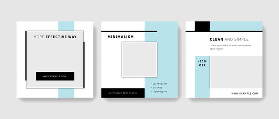 Elegant business social media templates with soft blue accent, minimalistic business templates with place for text and photos, square graphic designs for promotion and advert