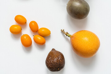 Assortment of exotic fruits isolated on white