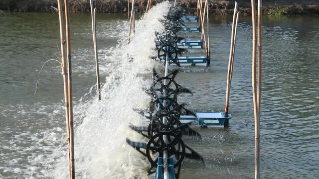 A baler turbine installed in fish ponds to increase the oxygen in the water.