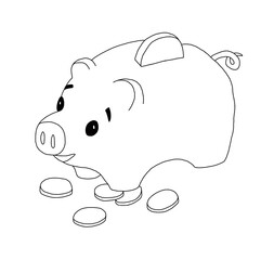 The outline of the piggy bank with coins lying next to it
