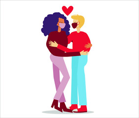 Illustration of a lovely couple hugging each other