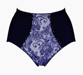 High lace drawstring panties on a white background.
