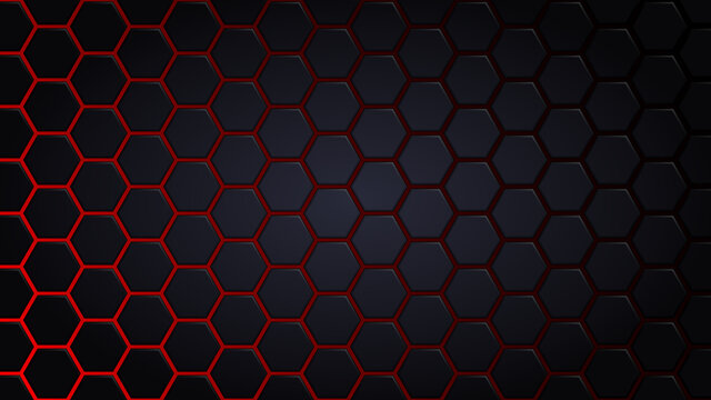 Abstract Futuristic background with hexagons . dark sci-fi hi-tech wallpaper with red lights .