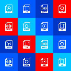 Set GIF file document, JS, WAV and RAW icon. Vector