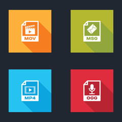 Set MOV file document, MSG, MP4 and OGG icon. Vector