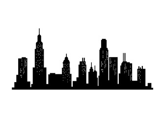 Naklejka premium Cityscape silhouette. City building, night town and horizontal urban panorama silhouette. Modern urban landscape. Monochrome panoramic view