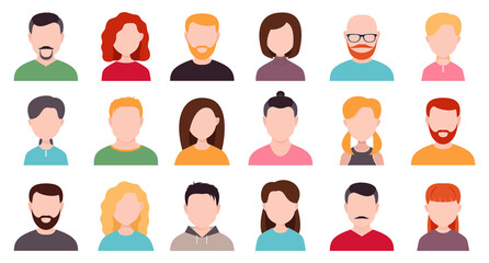 male and female avatars without a face. vector flat illustration.