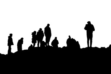 Fototapeta na wymiar People at Hill Isolated Graphic Silhouette